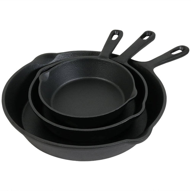 3 Piece Cast Iron Skillet Set Pre Seasoned Frying Pans Heavy Duty Cookware
