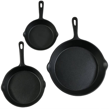 3 Piece Cast Iron Skillet Set Pre Seasoned Frying Pans Heavy Duty Cookware