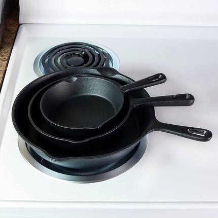 3 Piece Cast Iron Skillet Set Pre Seasoned Frying Pans Heavy Duty Cookware
