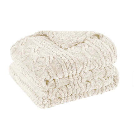 Arctic Boho Jacquard Fleece Throw Blanket – Soft Ivory Cozy Decor