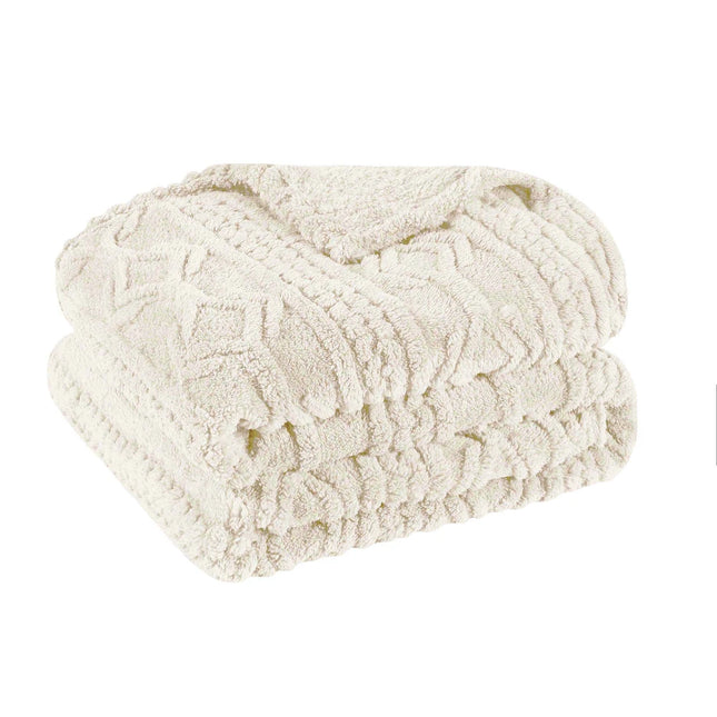 Arctic Boho Jacquard Fleece Throw Blanket – Soft Ivory Cozy Decor