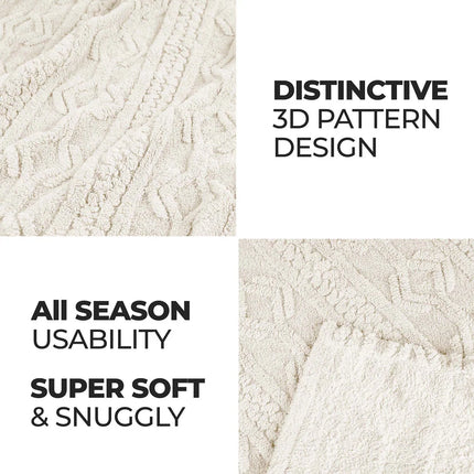 Arctic Boho Jacquard Fleece Throw Blanket – Soft Ivory Cozy Decor