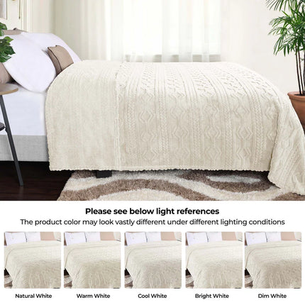 Arctic Boho Jacquard Fleece Throw Blanket – Soft Ivory Cozy Decor