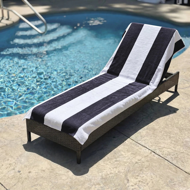 100% Cotton Cabana Stripe Lounge Chair Cover Terry Towel with Pocket