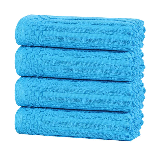 Soho Ribbed Cotton Hand Towel Set of 4 Azure Soft Absorbent Towels