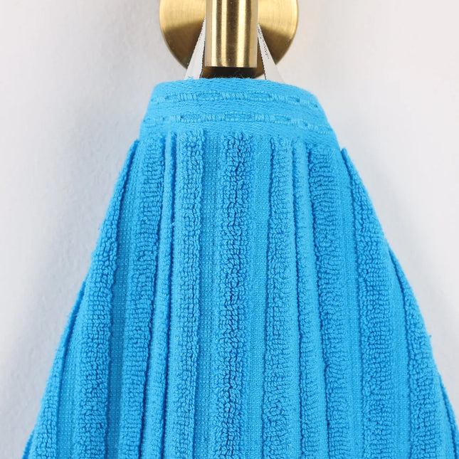 Soho Ribbed Cotton Hand Towel Set of 4 Azure Soft Absorbent Towels