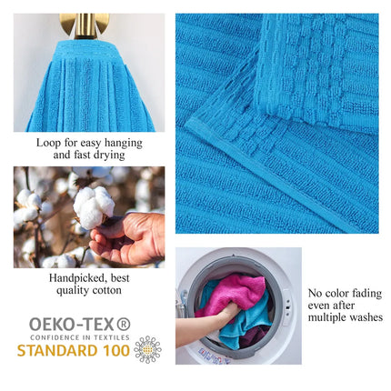 Soho Ribbed Cotton Hand Towel Set of 4 Azure Soft Absorbent Towels