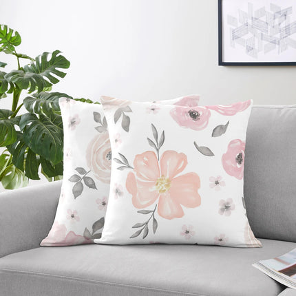 Blush Pink Grey Boho Floral Throw Pillow Covers Set of 2 18 Inch Decor
