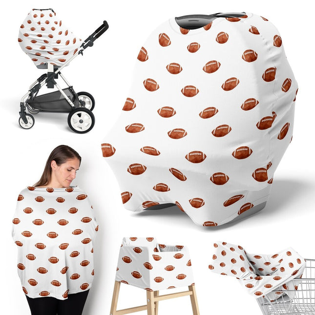 5-in-1 Baby Car Seat Nursing Cover – Football Sport Theme, Vintage Watercolor