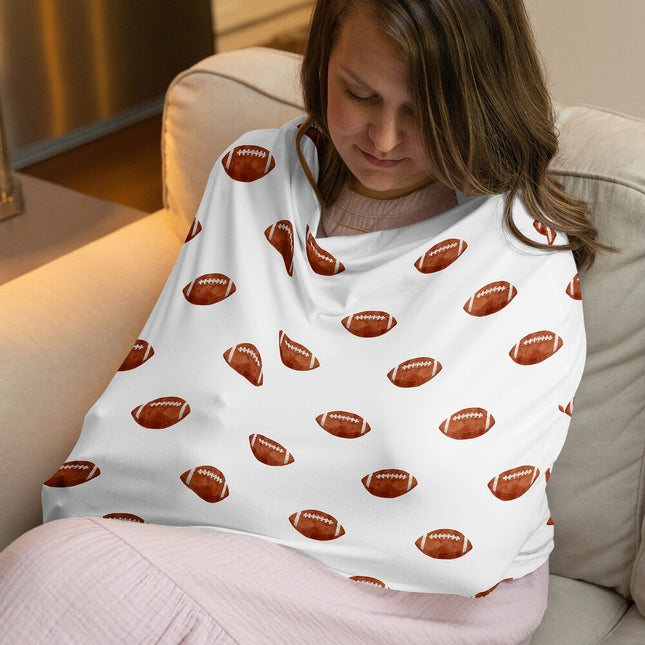 5-in-1 Baby Car Seat Nursing Cover – Football Sport Theme, Vintage Watercolor