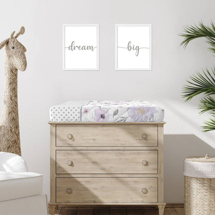 Watercolor Floral Changing Pad Cover – Lavender, Pink, Grey & White