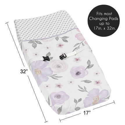 Watercolor Floral Changing Pad Cover – Lavender, Pink, Grey & White