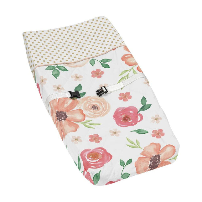 Baby Changing Pad Cover – Watercolor Floral in Peach, Green & Gold