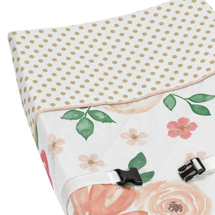 Baby Changing Pad Cover – Watercolor Floral in Peach, Green & Gold