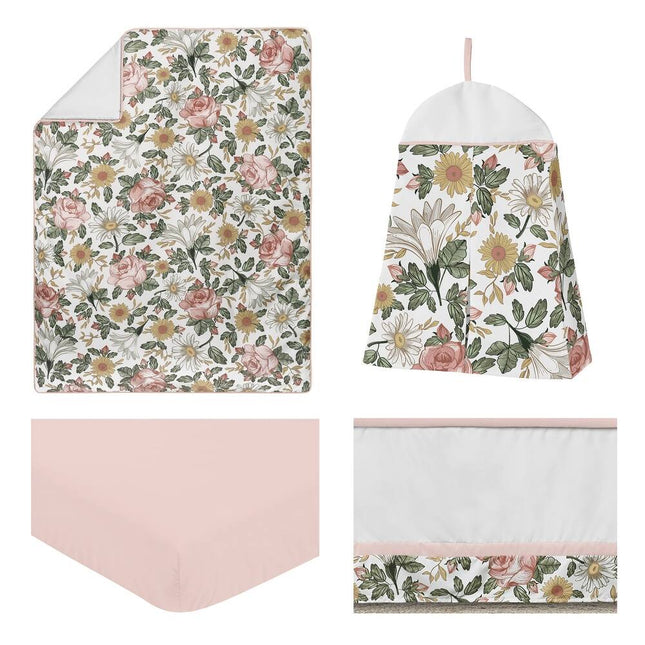 Vintage Floral Boho Girl 4pc Crib Bedding Set Blush Pink Shabby Chic Nursery