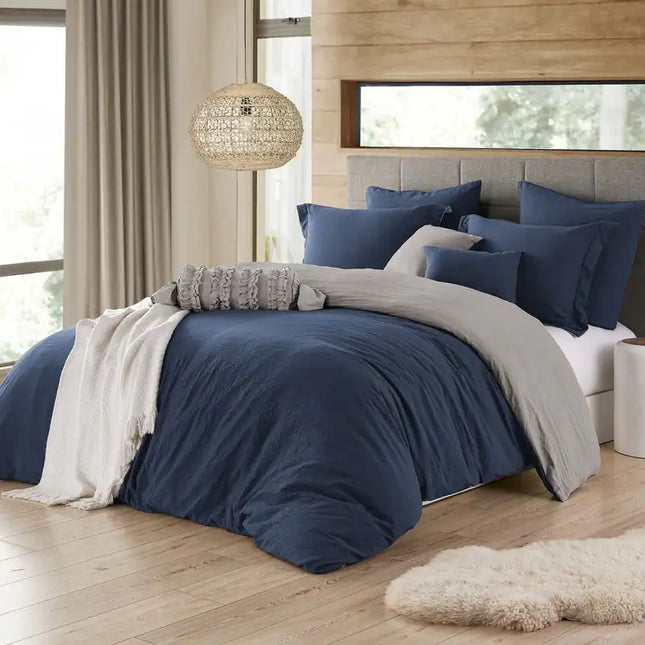 Reversible Crinkle Microfiber Duvet Cover Set – Extra Soft, Home Style