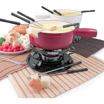 2 Qt Cast Iron Fondue Set Lugano Cheese Chocolate Heating Pot Set
