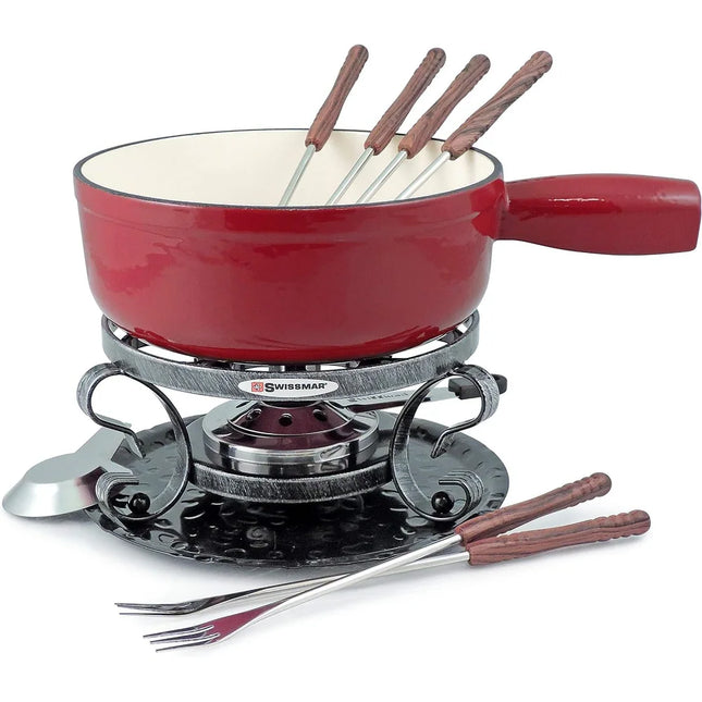 2 Qt Cast Iron Fondue Set Lugano Cheese Chocolate Heating Pot Set