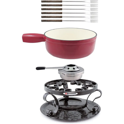 2 Qt Cast Iron Fondue Set Lugano Cheese Chocolate Heating Pot Set