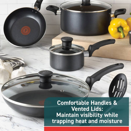 10 Piece Nonstick Cookware Set Pots and Pans Black Kitchen Essentials Set