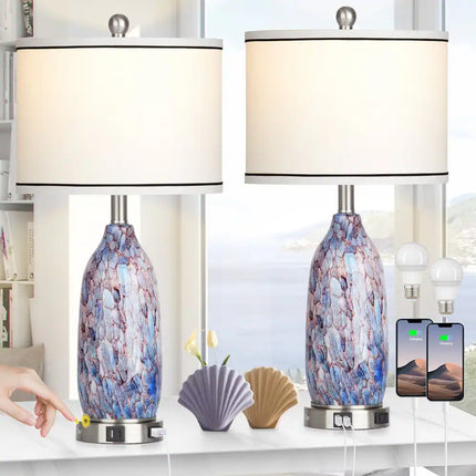 25 Inch Coastal Bedside Table Lamps with 3 Way Touch Dimming and USB Charging
