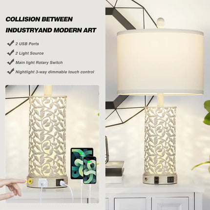 Coastal Table Lamp Set 24.5 Inch Dimmable Night Light USB Charging Included Bulbs