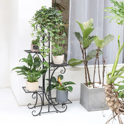 Tall 5-Tier Iron Plant Stand – Indoor & Outdoor Garden Display Rack