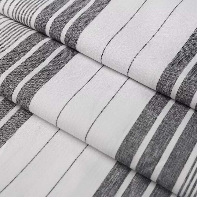 Heather Grey Beach Stripe Shower Curtain 71x74 Inch No Hooks Tassels Snap In Liner