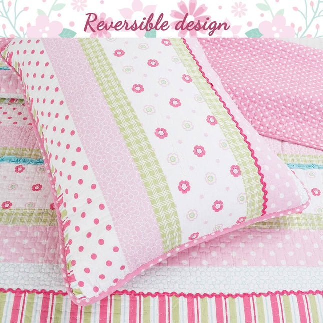 Pink Pastel Cotton Quilt Bedding Set by Sunfish – Stylish & Comfortable