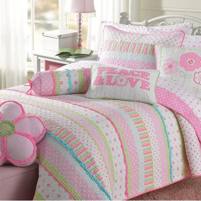 Pink Pastel Cotton Quilt Bedding Set by Sunfish – Stylish & Comfortable