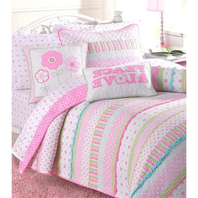 Sunfish Pink Pastel Cotton Quilt Bedding Set 2-Piece Twin - Soft Bed Cover Set