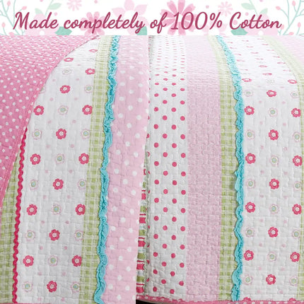 Sunfish Pink Pastel Cotton Quilt Bedding Set 2-Piece Twin - Soft Bed Cover Set