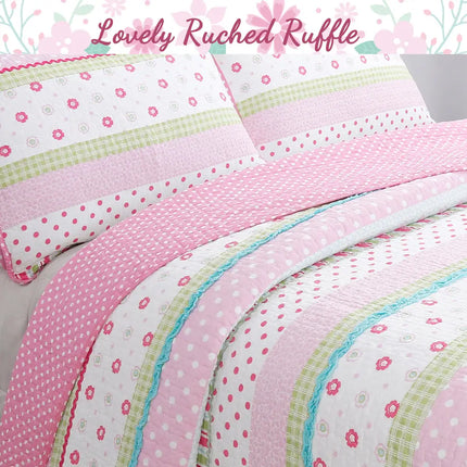 Sunfish Pink Pastel Cotton Quilt Bedding Set 2-Piece Twin - Soft Bed Cover Set