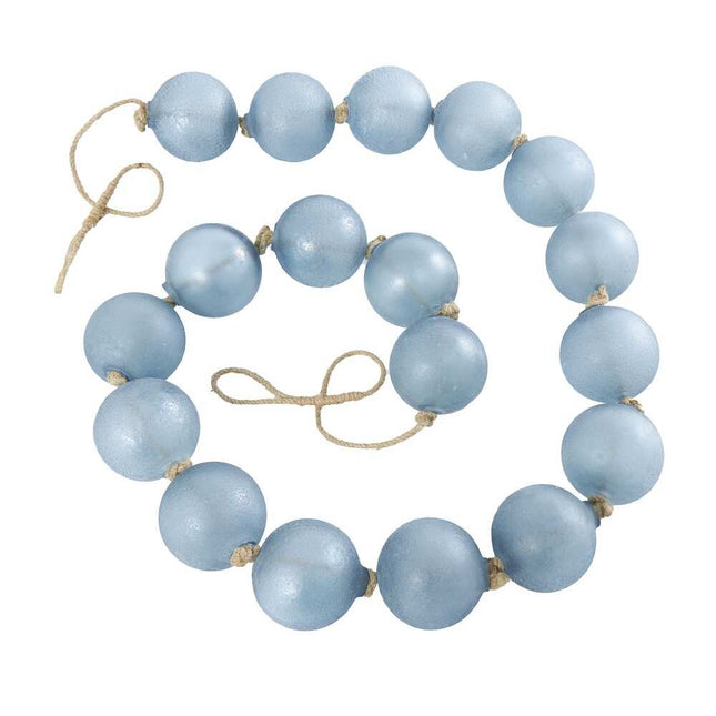 Handmade Teal Glass Beaded Garland – Frosted Orbs with Tassel & Jute Rope