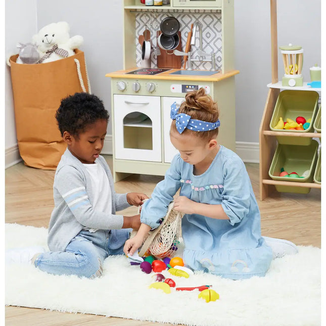 Little Chef Frankfurt Wooden Cutting Food Play Set with Net Storage Bag