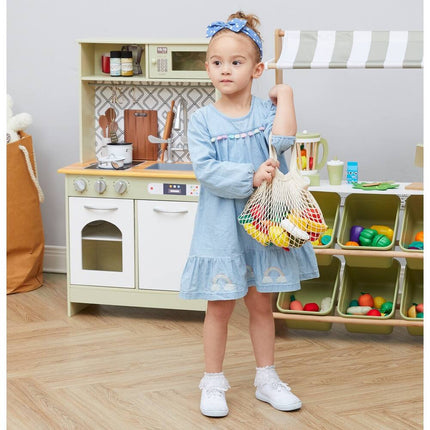 Little Chef Frankfurt Wooden Cutting Food Play Set with Net Storage Bag