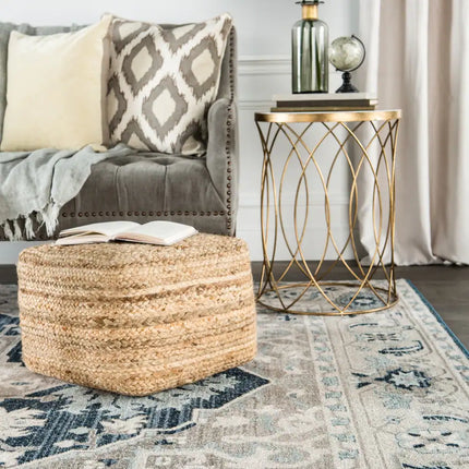 Natural Jute Square Pouf Ottoman for Home Decor and Relaxed Seating