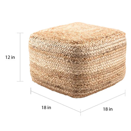 Natural Jute Square Pouf Ottoman for Home Decor and Relaxed Seating