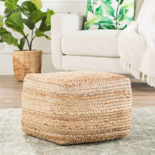 Natural Jute Square Pouf Ottoman for Home Decor and Relaxed Seating