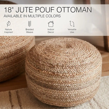 Saba Jute Pouf – Round Ottoman and Comfortable Foot Stool