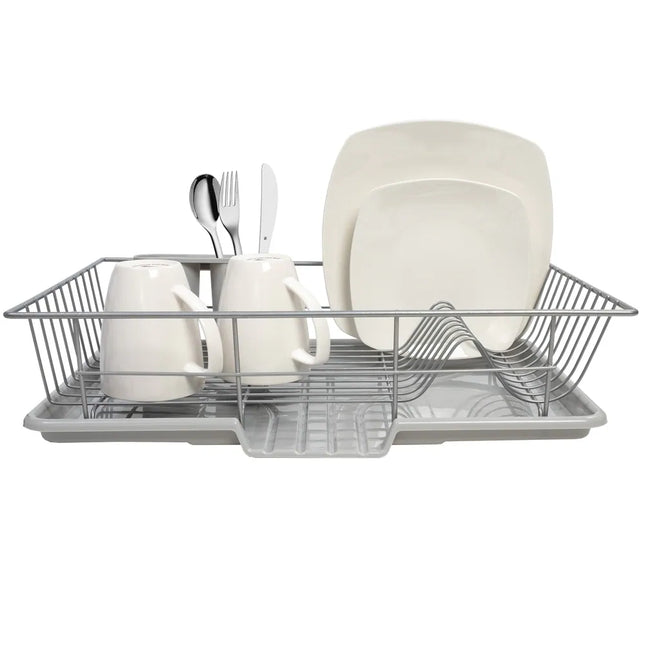 3-Piece Kitchen Sink Dish Drainer Set in Silver for Easy Dish Drying