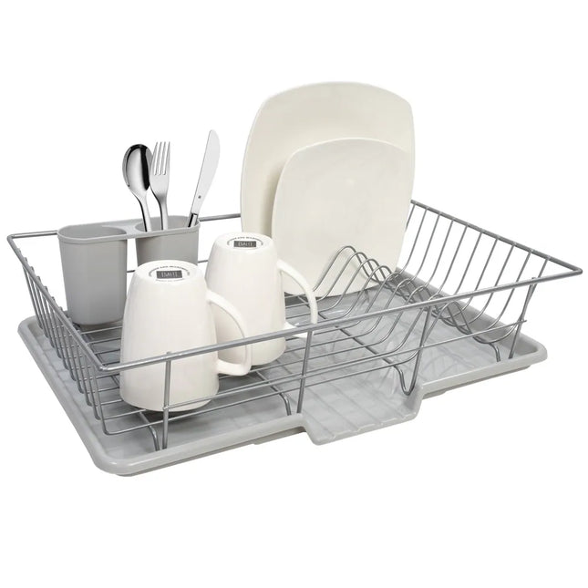 3-Piece Kitchen Sink Dish Drainer Set in Silver for Easy Dish Drying