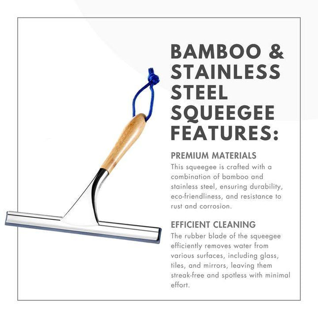 All Purpose Bamboo Stainless Steel Squeegee Rust Proof with Hanging Hook