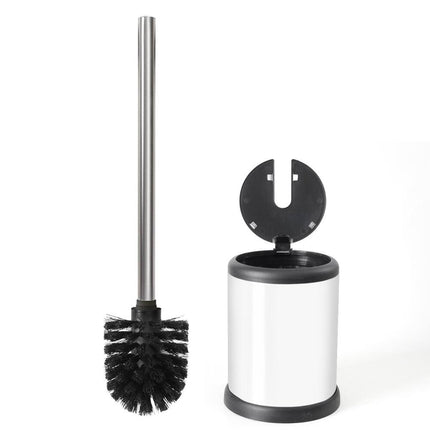 Deluxe Toilet Brush with Lid White Bathroom Cleaning Set 11.2x4.8x4.8