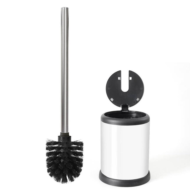 Deluxe Toilet Brush with Lid White Bathroom Cleaning Set 11.2x4.8x4.8