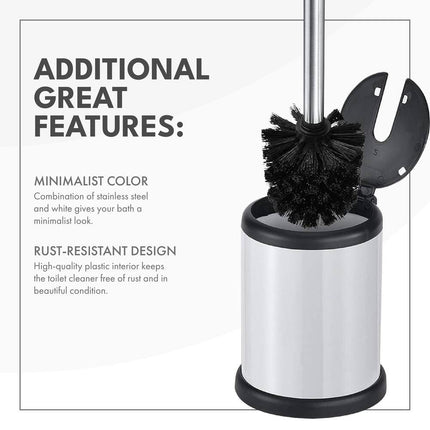 Deluxe Toilet Brush with Lid White Bathroom Cleaning Set 11.2x4.8x4.8