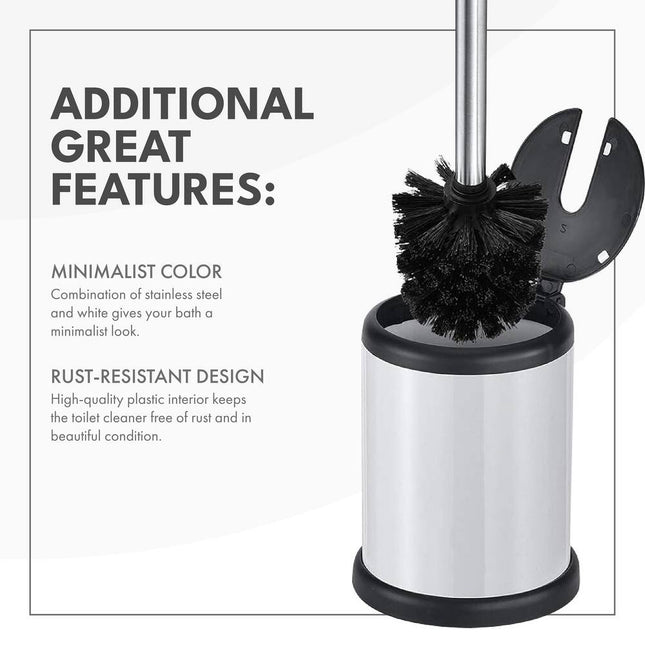 Deluxe Toilet Brush with Lid White Bathroom Cleaning Set 11.2x4.8x4.8