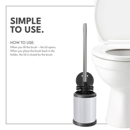 Deluxe Toilet Brush with Lid White Bathroom Cleaning Set 11.2x4.8x4.8