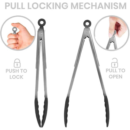 Kitchen Tong Set – Silicone Tip & Stainless Steel Cooking Tongs