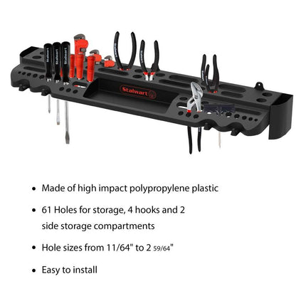 Tool Storage Wall Shelf – 61 Slots, 4 Hooks, 2 Compartments, Garage